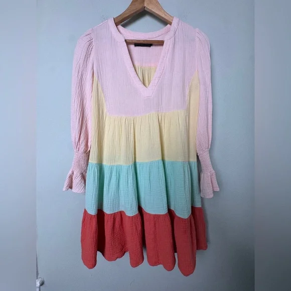Tuckernuck Pomander Place Sorbet Colorblock Kenzo‎ Tiered Mini Gauze LS Dress S